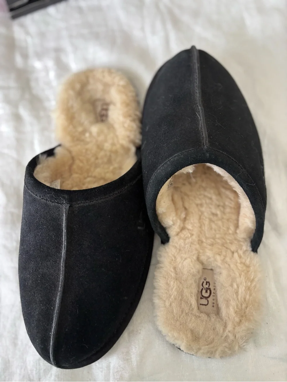 UGG Men's Black Suede Shearling-Lined Slip-Ons